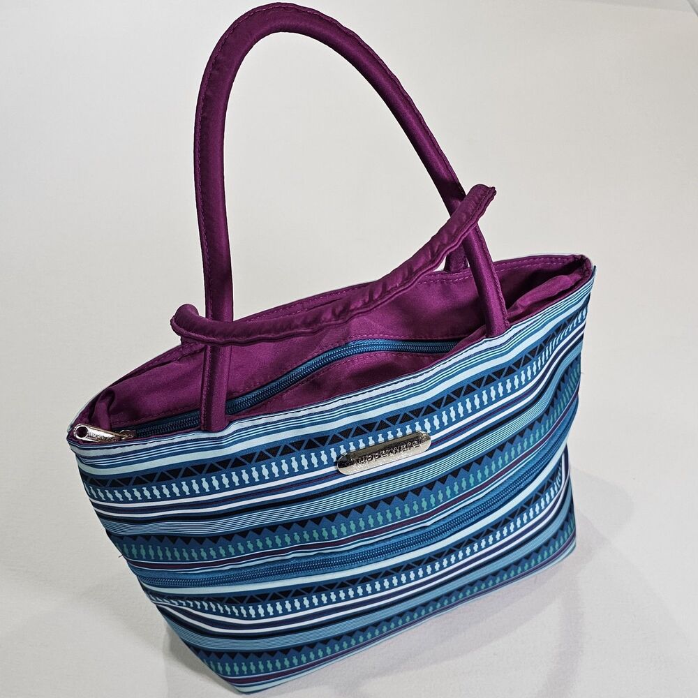 Tupperware Stylish Stripes Expandable  Insulated Lunch Tote Bag Blue Pink Green